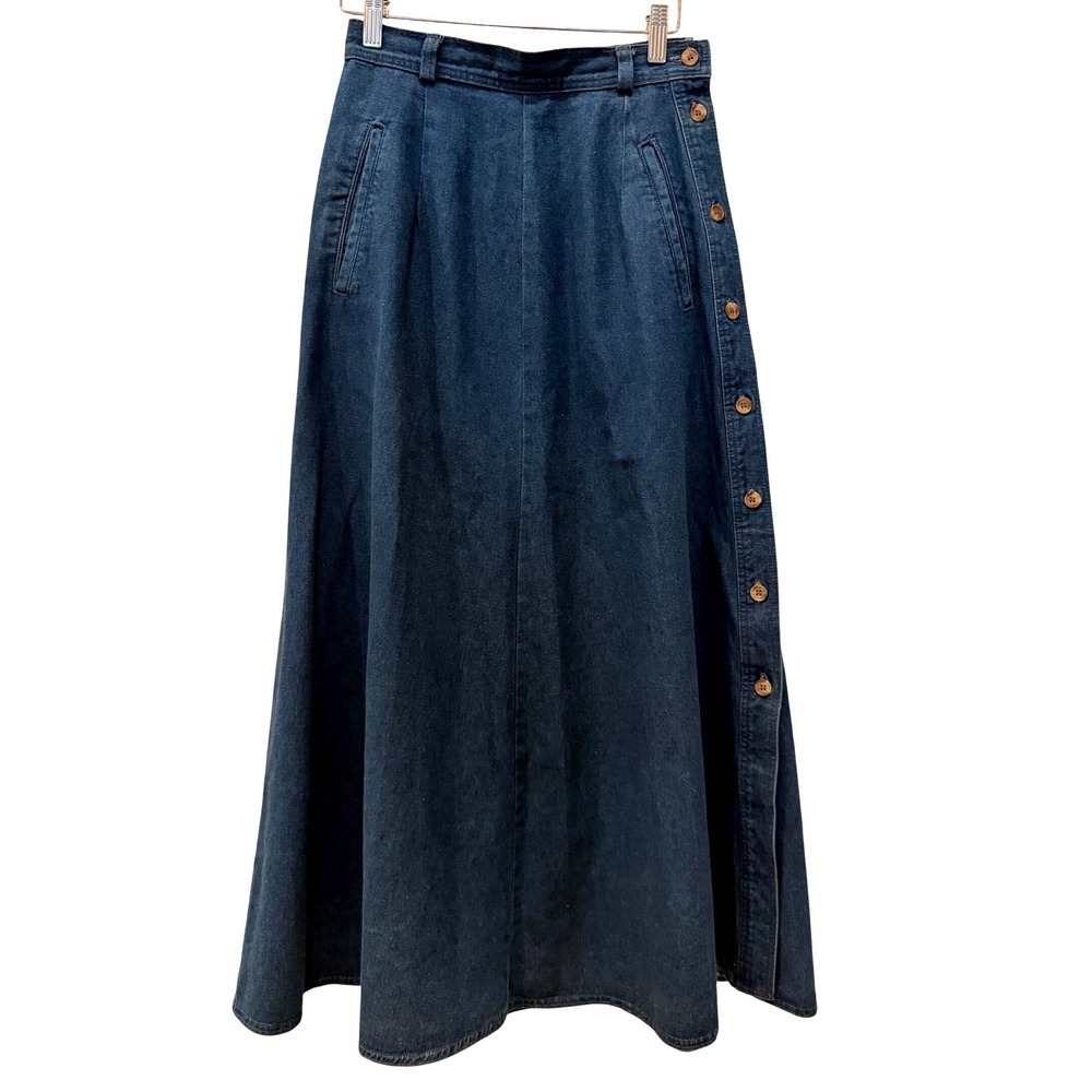 Talbots Indigo Button-Trim Denim Midi Skirt - Picture 2 of 9